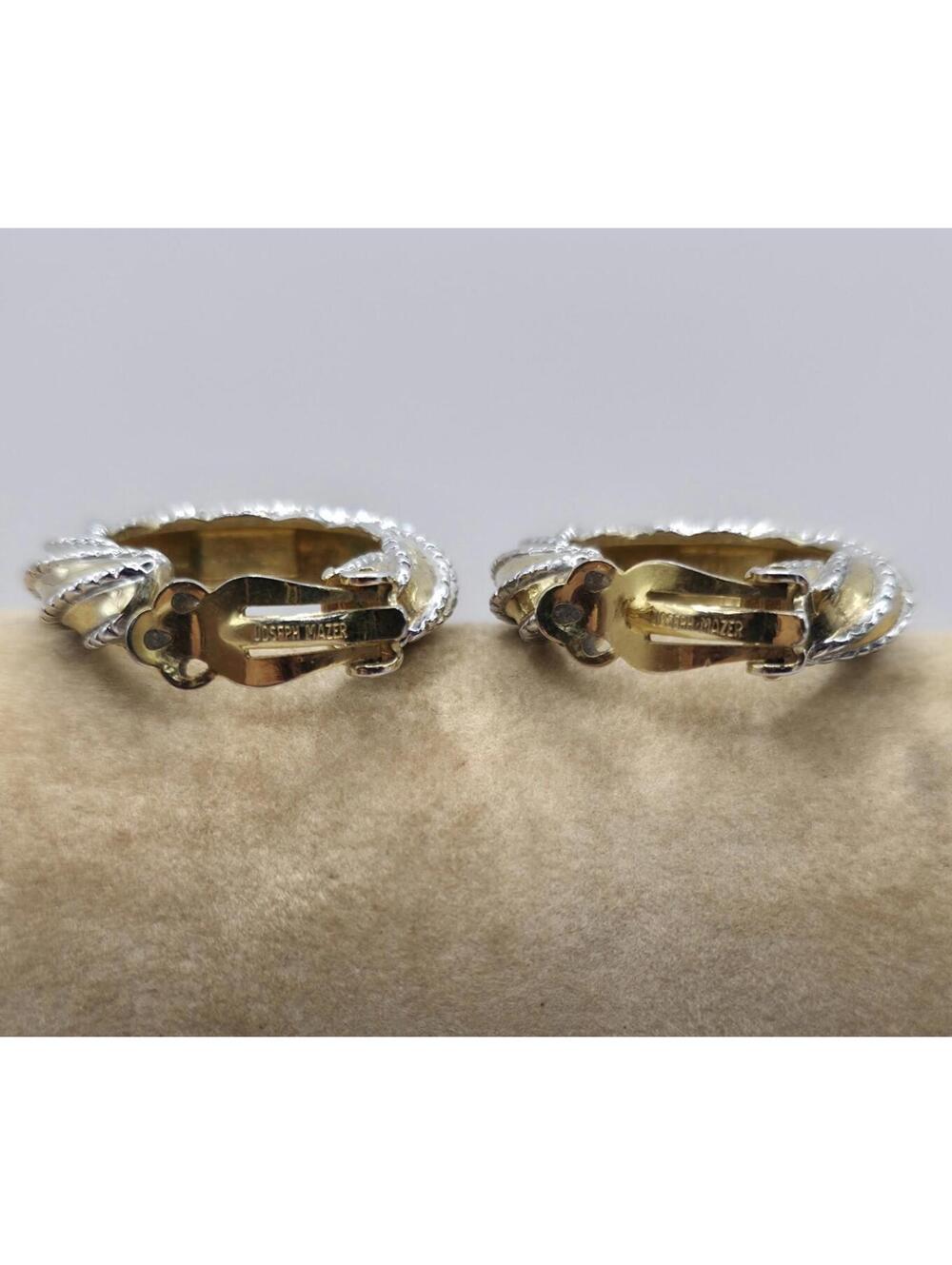 Vintage Signed Jomaz Joseph Mazer Classic Gold And Silver Tone Clip On Earrings - Picture 7 of 9